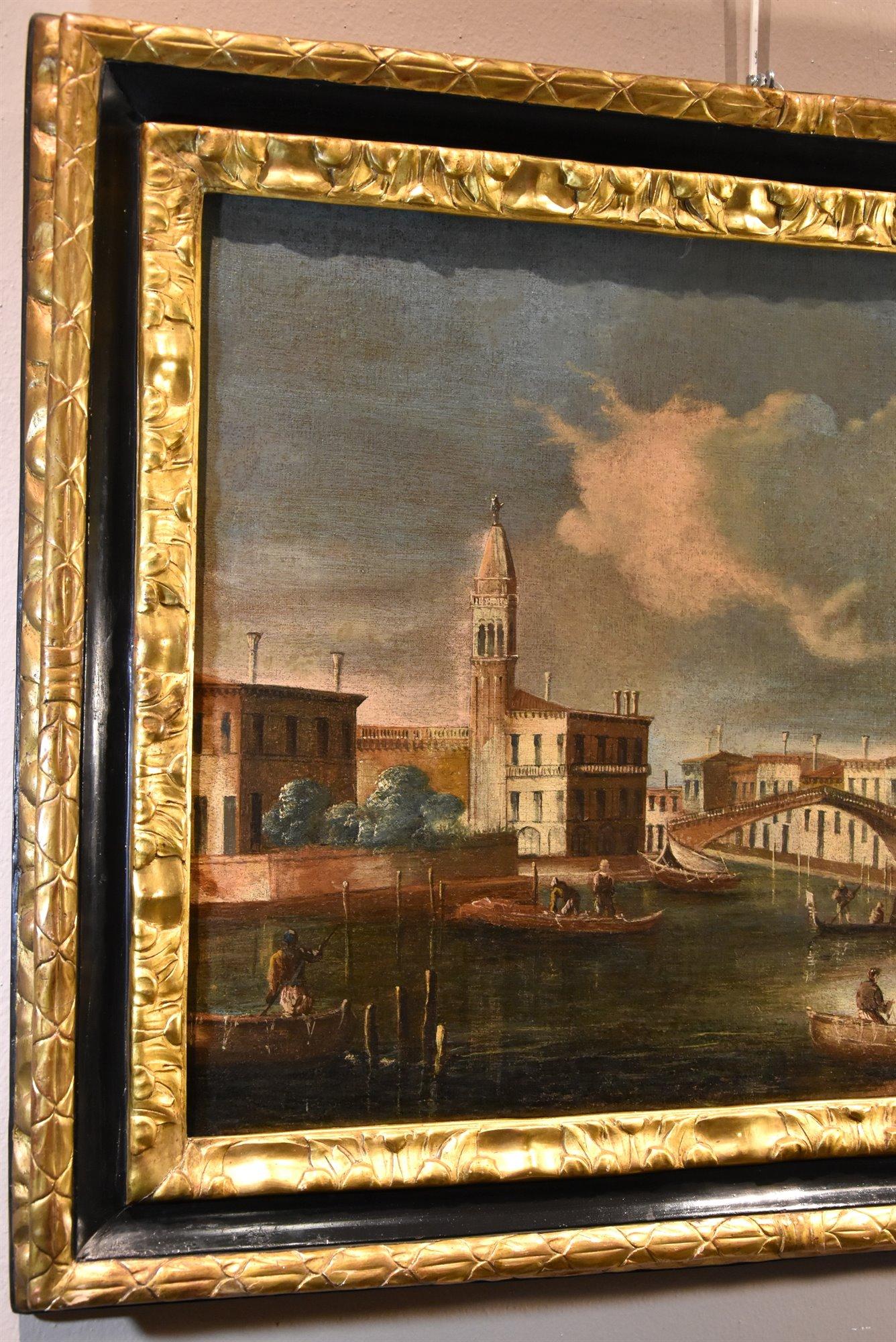 Francesco Tironi (Venedig, ca. 1745 - 1797) 

Blick auf Venedig mit der Kirche von S. Geremia und der Ponte delle Guglie  

Öl auf Leinwand 59 x 75 cm. - mit Rahmen 72 x 88 cm.  

Das Werk wird von einer Beschreibung von Prof. E. Negro begleitet. 
