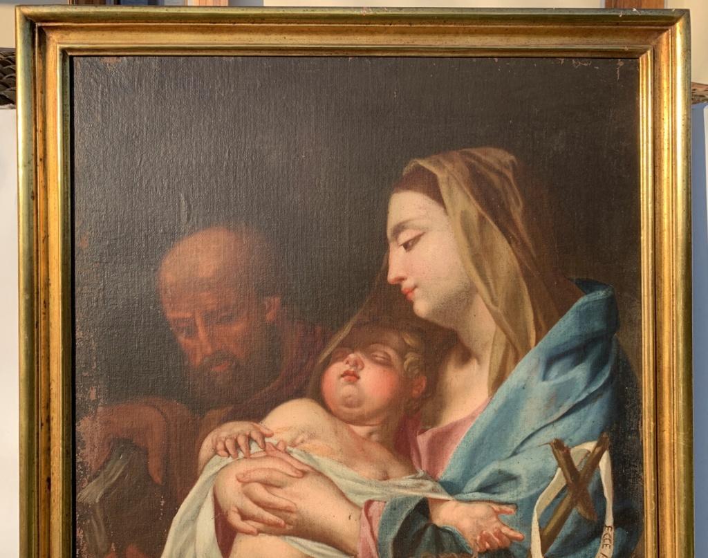 Francesco Trevisani (Capodistria, 1656 - Rome 1746) attributed to - Madonna with Child, St. Joseph and St. John the Baptist.

93 x 71 cm without frame, 105 x 83 cm with frame.

Oil on canvas, in a giltwood frame.

Condition report: Painting