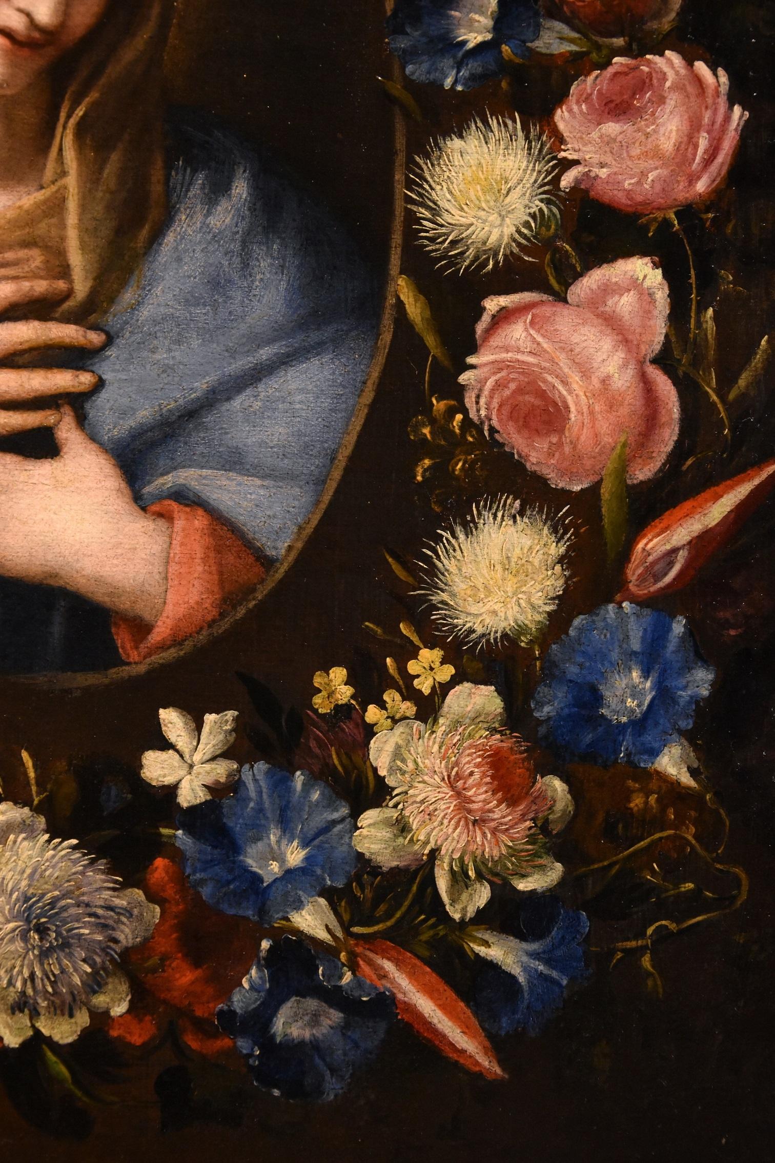 Bodegón de flores Virgen Trevisani Stanchi Pintura Óleo sobre lienzo Siglo XVII-XVIII en venta 5