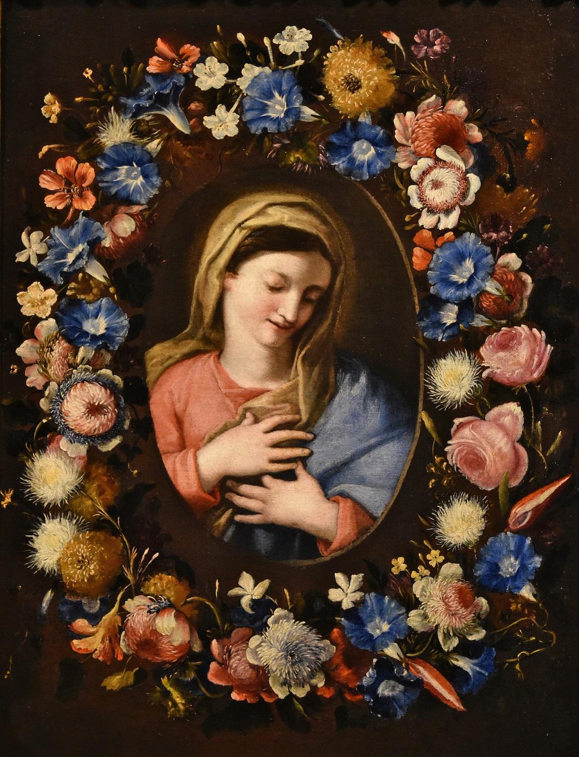 Flower Still-life Virgin Trevisani Stanchi Paint Oil on canvas 17/18th Century - Painting by Francesco Trevisani (Capodistria 1656 - Rome 1746) 
