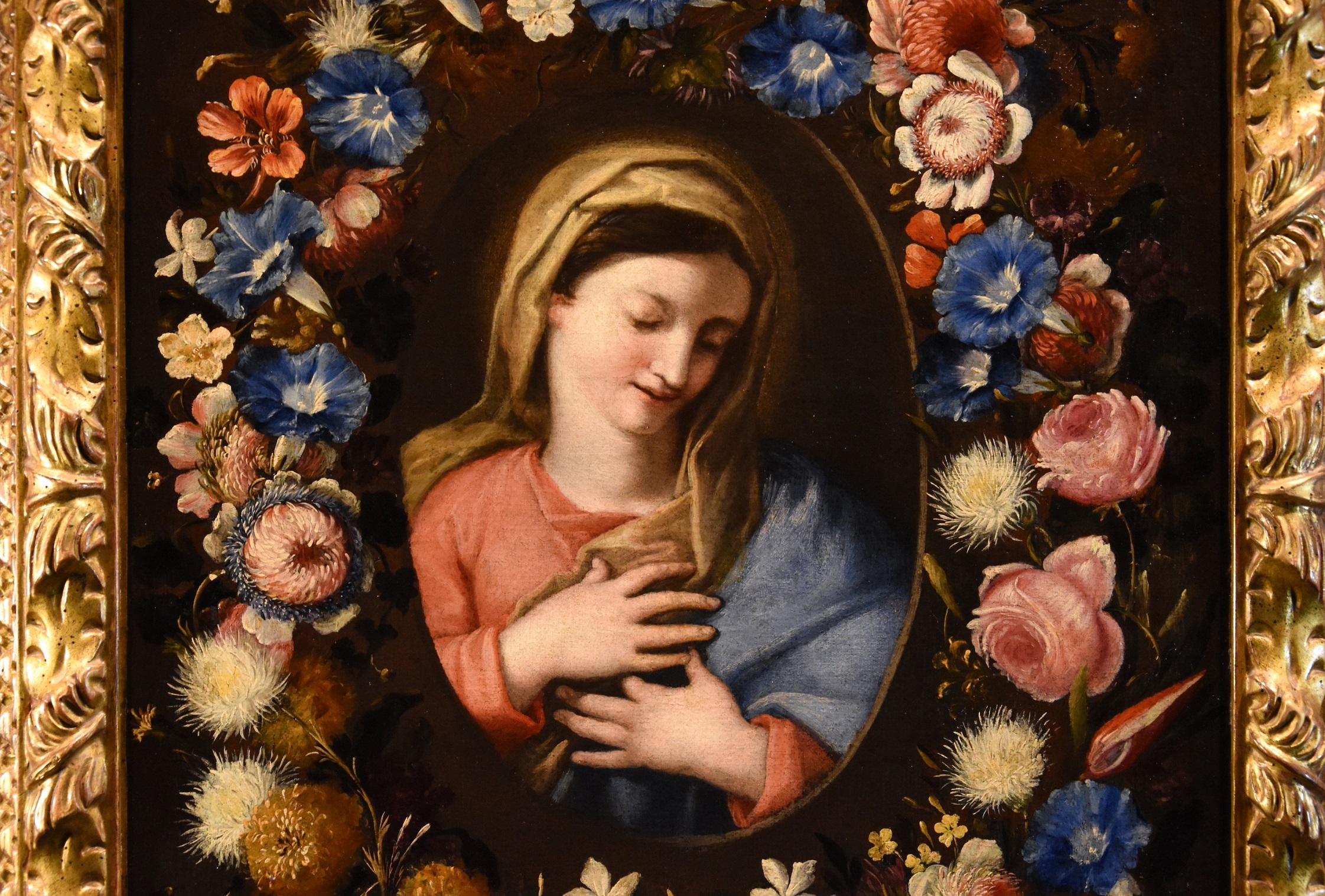 Nature morte de fleurs Virgin Trevisani Stanchi, peinture à l'huile sur toile 17/18e siècle en vente 2