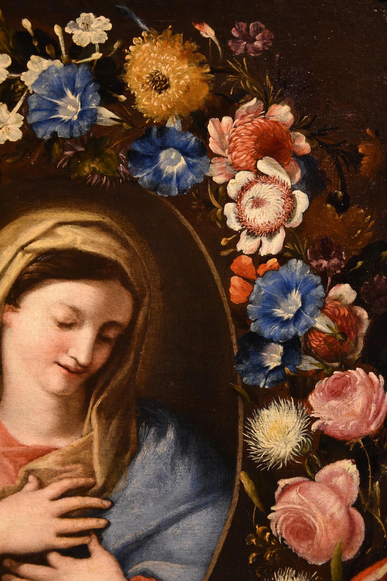 Nature morte de fleurs Virgin Trevisani Stanchi, peinture à l'huile sur toile 17/18e siècle en vente 4