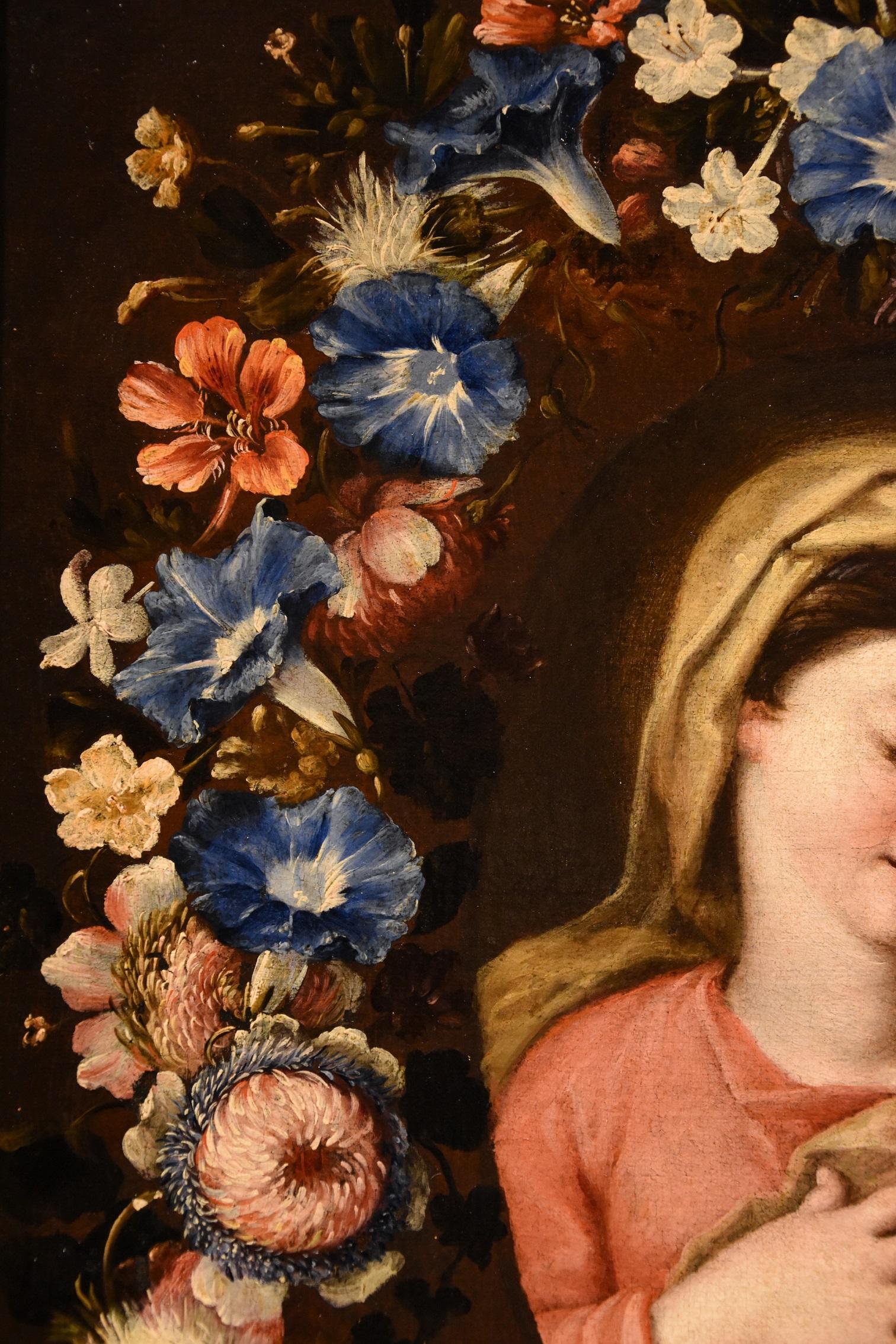 Flower Still-life Virgin Trevisani Stanchi Paint Oil on canvas 17/18th Century For Sale 2