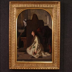 siglo XIX Óleo sobre lienzo Pintura italiana firmada y fechada Escena de género, Confesión