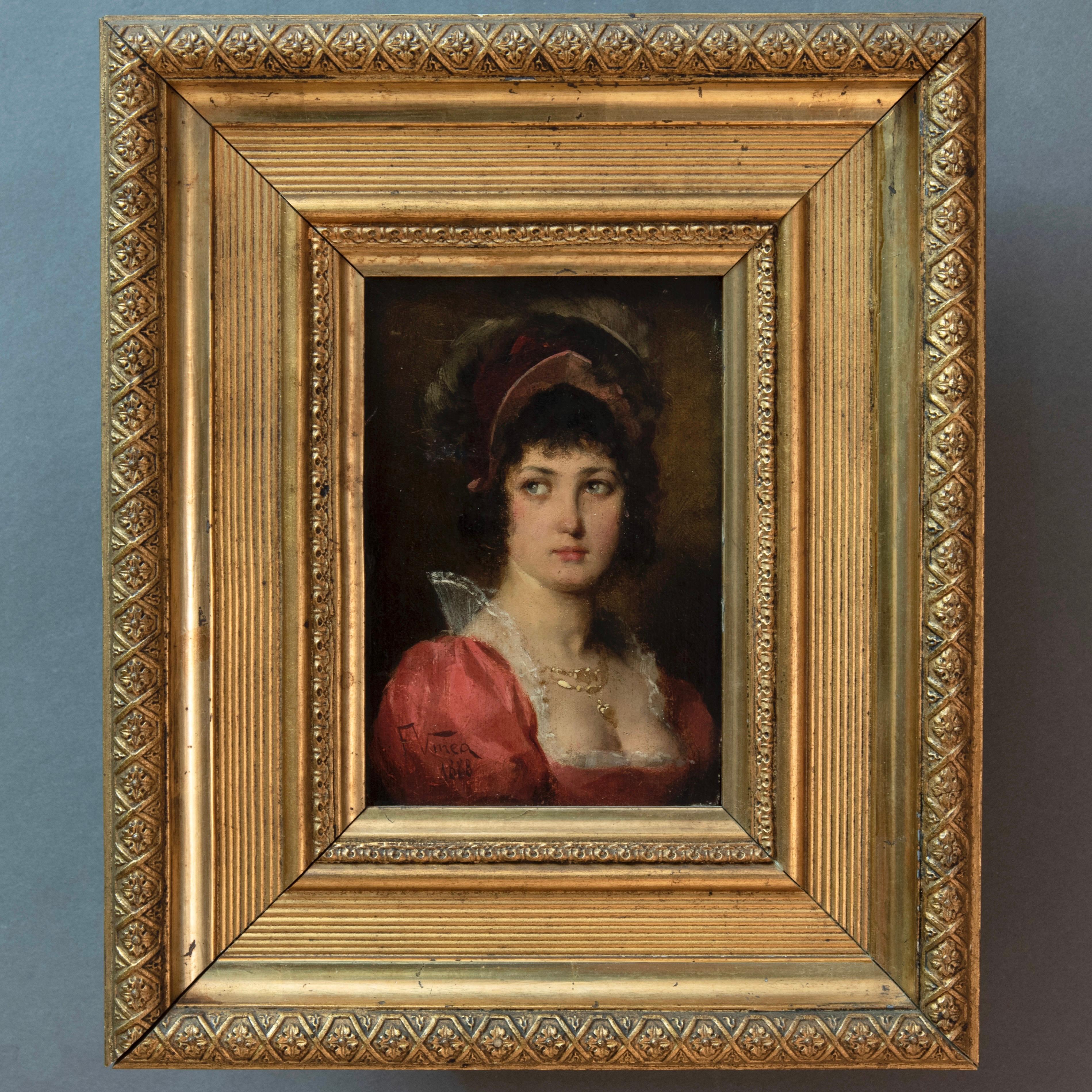 19th Century  Signed Portrait of a Young Gentlewoman Painting