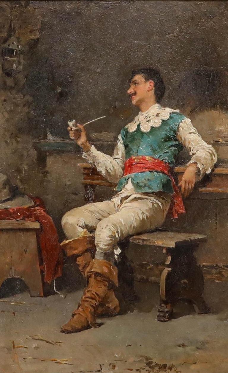Attrib. Francesco Vinea (1845-1902) - Late 19th Century Oil, A Man in a Taverna For Sale 1