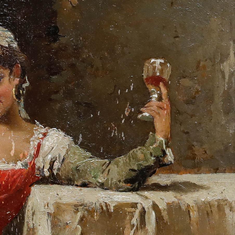 Attribut. Francesco Vinea (1845-1902) - Öl, Eine Frau in einer Taverne im Angebot 3