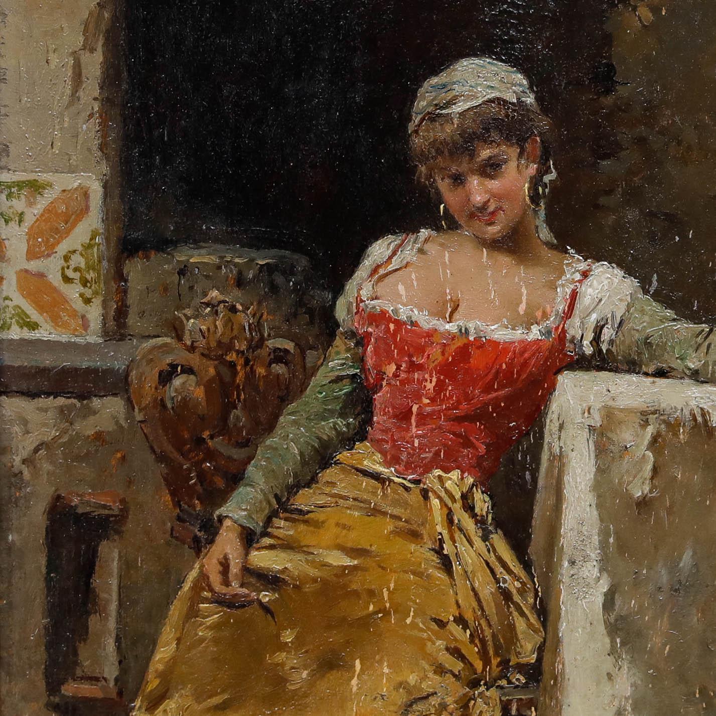Attribut. Francesco Vinea (1845-1902) - Öl, Eine Frau in einer Taverne im Angebot 4