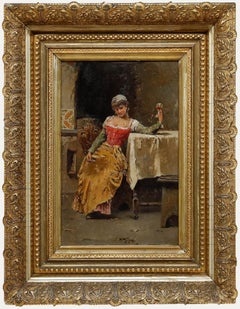 Attribut. Francesco Vinea (1845-1902) - Öl, Eine Frau in einer Taverne