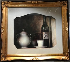 Nature morte avec tasse à café - Huile originale sur toile par F. Vinea - 1880/90s