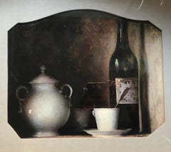 Nature morte avec tasse à café - Huile originale sur toile par F. Vinea - 1880/90s