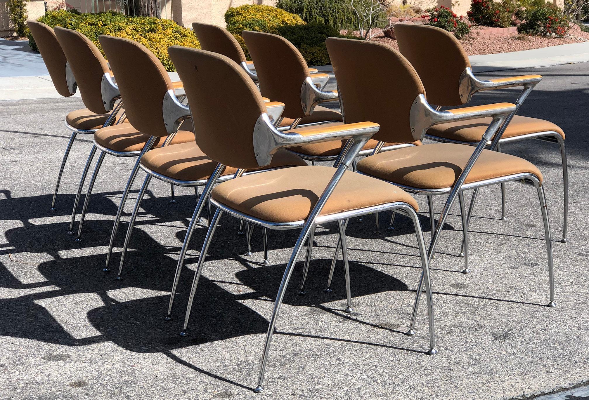 Francesco Zaccone for Thonet Aluminum, Chrome and Birch Armchairs In Distressed Condition In Culver City, CA