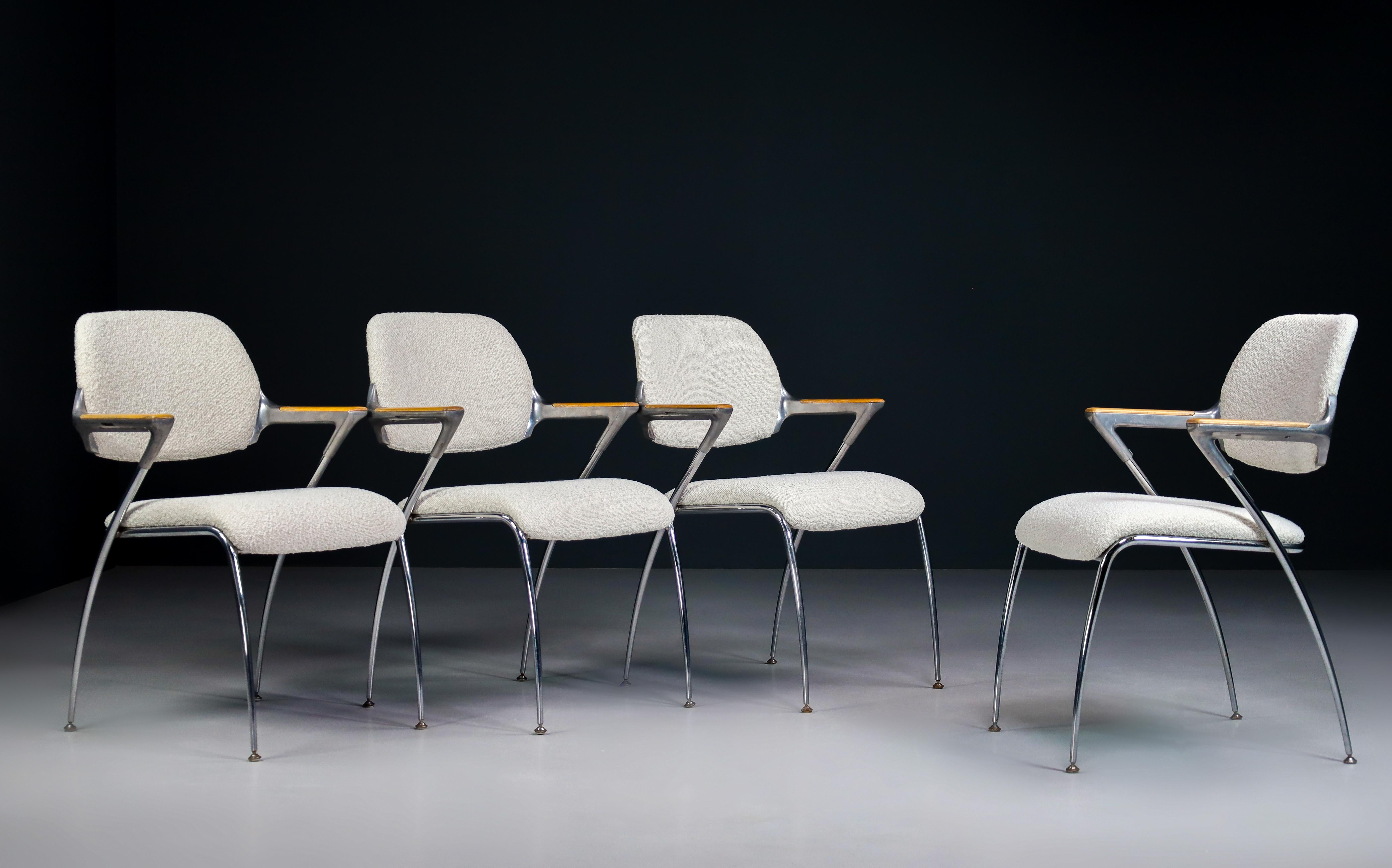 Presenting this stunning set of ‘Golf’ chairs by Francesco Zaccone for Thonet. Beautifully shaped chrome bases creating an incredibly sturdy and stately presence while keeping a streamlined and delicate look. Chrome has been hand polished and wood