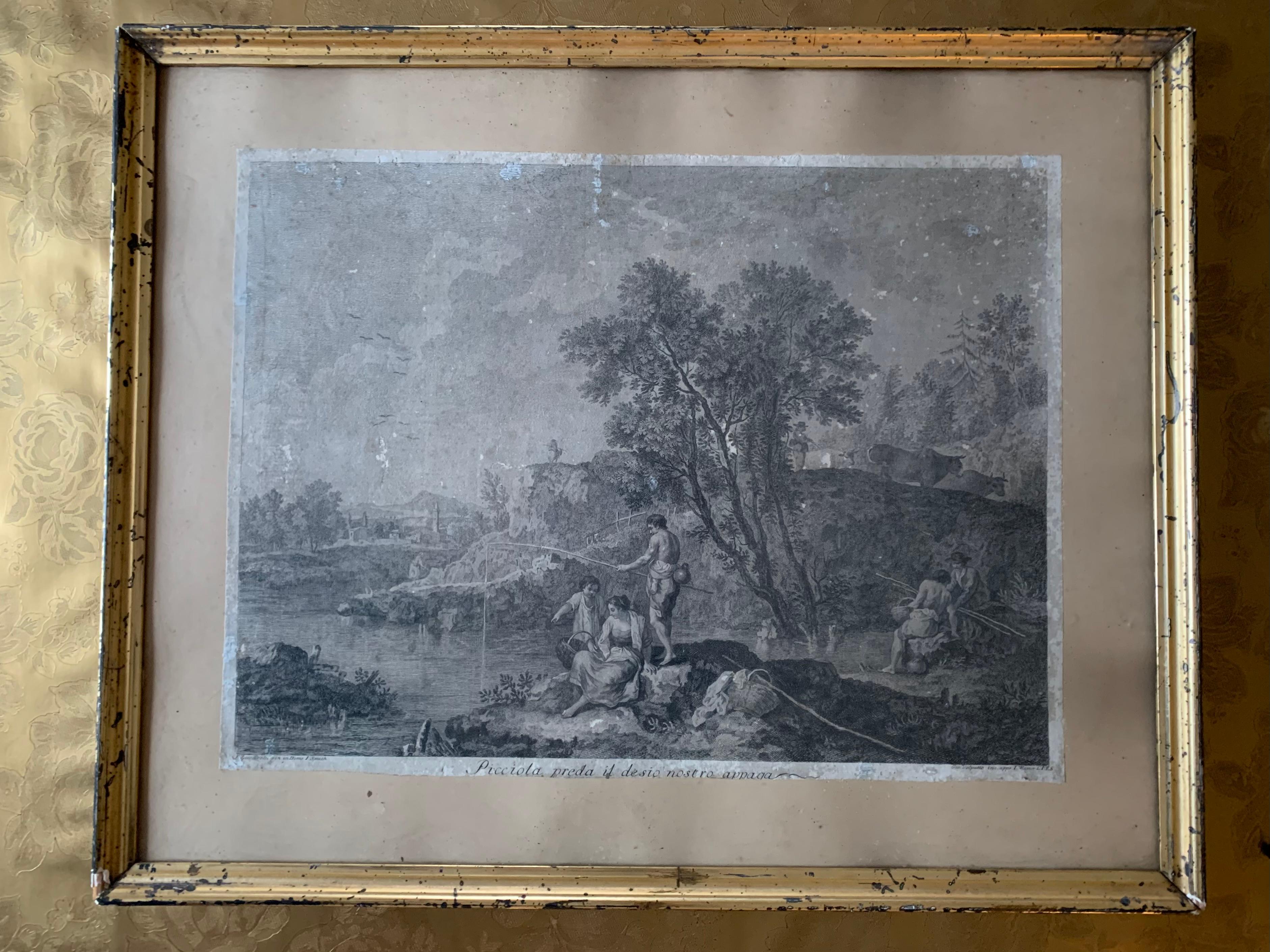Papier « Scène d'un paysage » de Francesco Zuccarelli, gravure du 18ème siècle  en vente