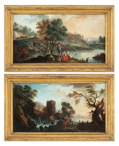 Peinture de lanternes vénitiennes du XVIIIe siècle - Zuccarelli - Huile sur toile