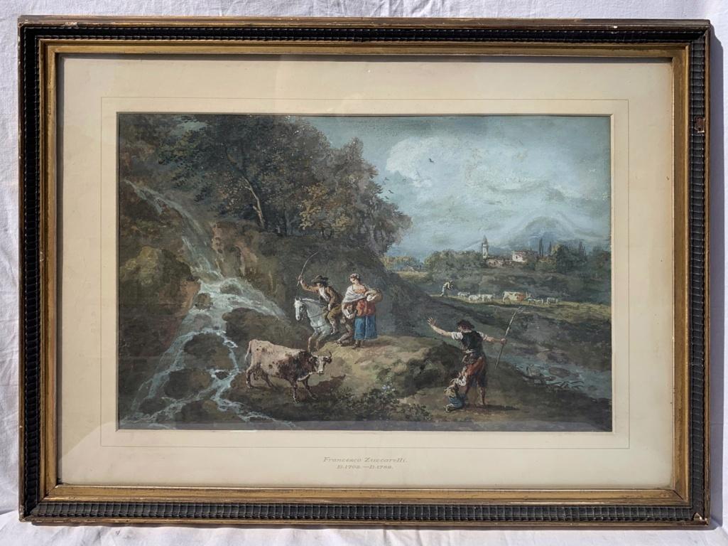 Francesco Zuccarelli (Pitigliano 1702 - Florence 1788) - Paysage fluvial avec bergers et troupeaux.

31 x 46 cm sans cadre, 47,5 x 57 cm avec cadre.

Tempera sur papier, dans un cadre en bois doré.

État de conservation : Excellent état de