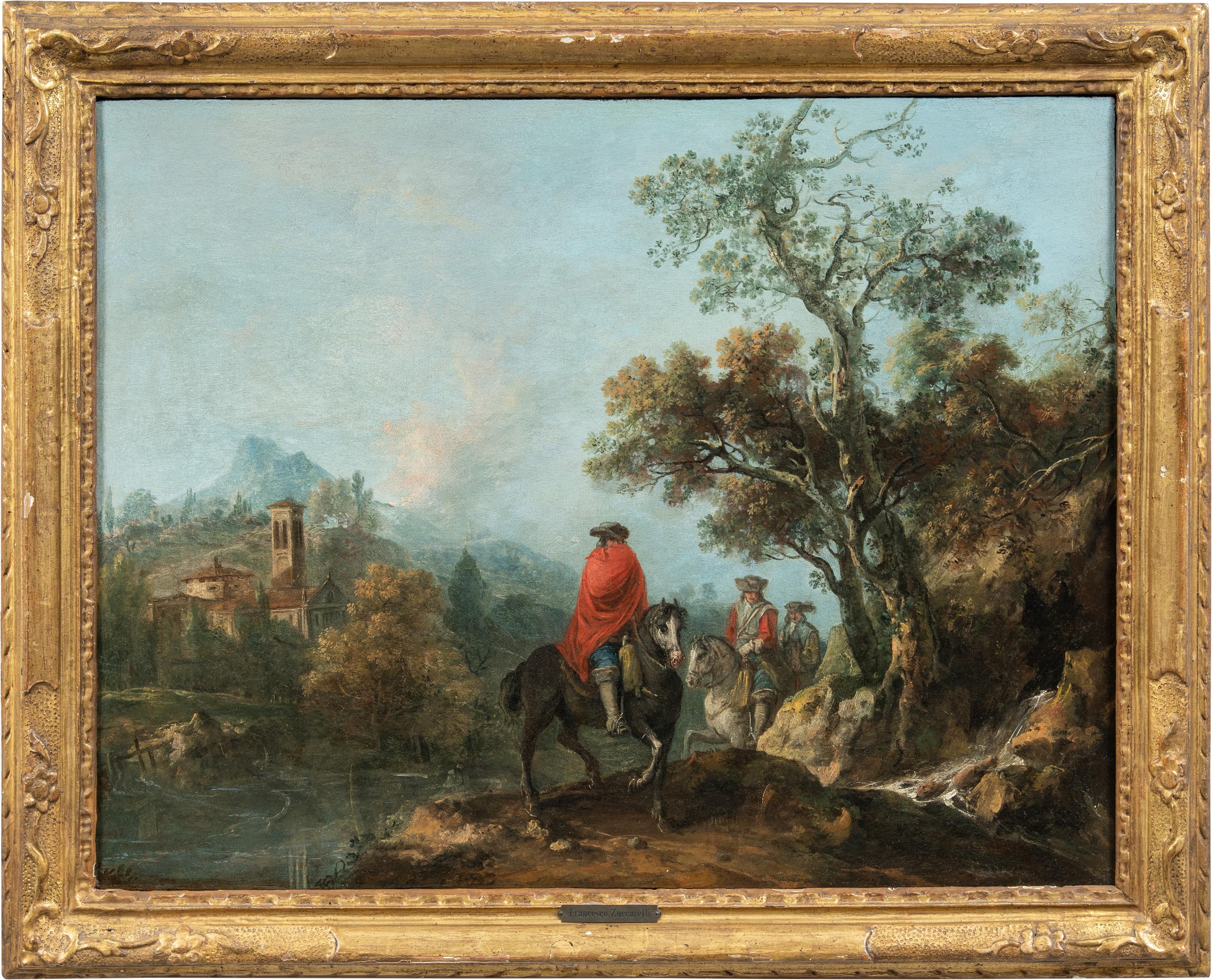 Francesco Zuccarelli (Pitigliano 1702 - Florence 1788) - River landscape with knights and medieval village.

53 x 70 cm without frame, 64.5 x 80.5 cm with frame.

Antique oil painting on canvas, in a carved and gilded wooden frame.

We thank prof.
