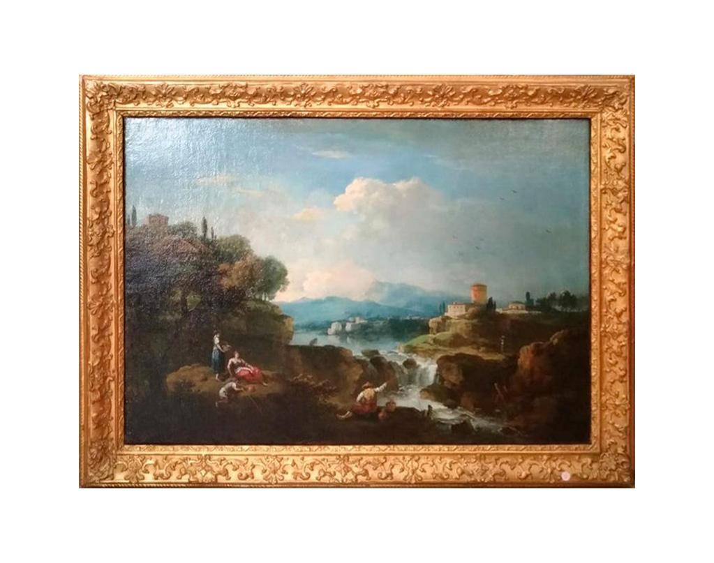 XVIIIe siècle par Francesco Zuccarelli Paysage avec rivière et cascade - Painting de Francesco Zuccarelli (Pitigliano, 1702 - Florence, 1788)