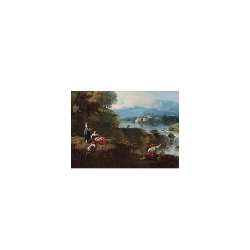XVIIIe siècle par Francesco Zuccarelli Paysage avec rivière et cascade - Maîtres anciens Painting par Francesco Zuccarelli (Pitigliano, 1702 - Florence, 1788)