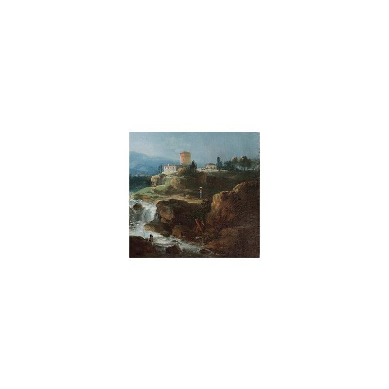 XVIIIe siècle par Francesco Zuccarelli Paysage avec rivière et cascade - Gris Landscape Painting par Francesco Zuccarelli (Pitigliano, 1702 - Florence, 1788)