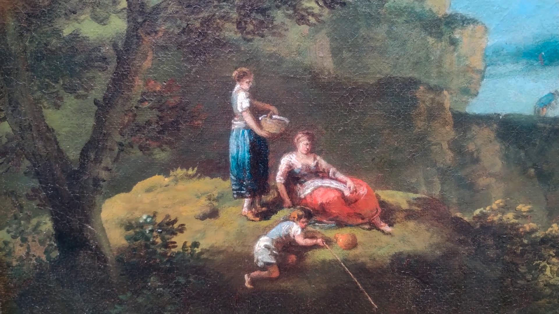 Landschaft mit Fluss und Wasserfall aus dem 18. Jahrhundert von Francesco Zuccarelli (Alte Meister), Painting, von Francesco Zuccarelli (Pitigliano, 1702 - Florence, 1788)