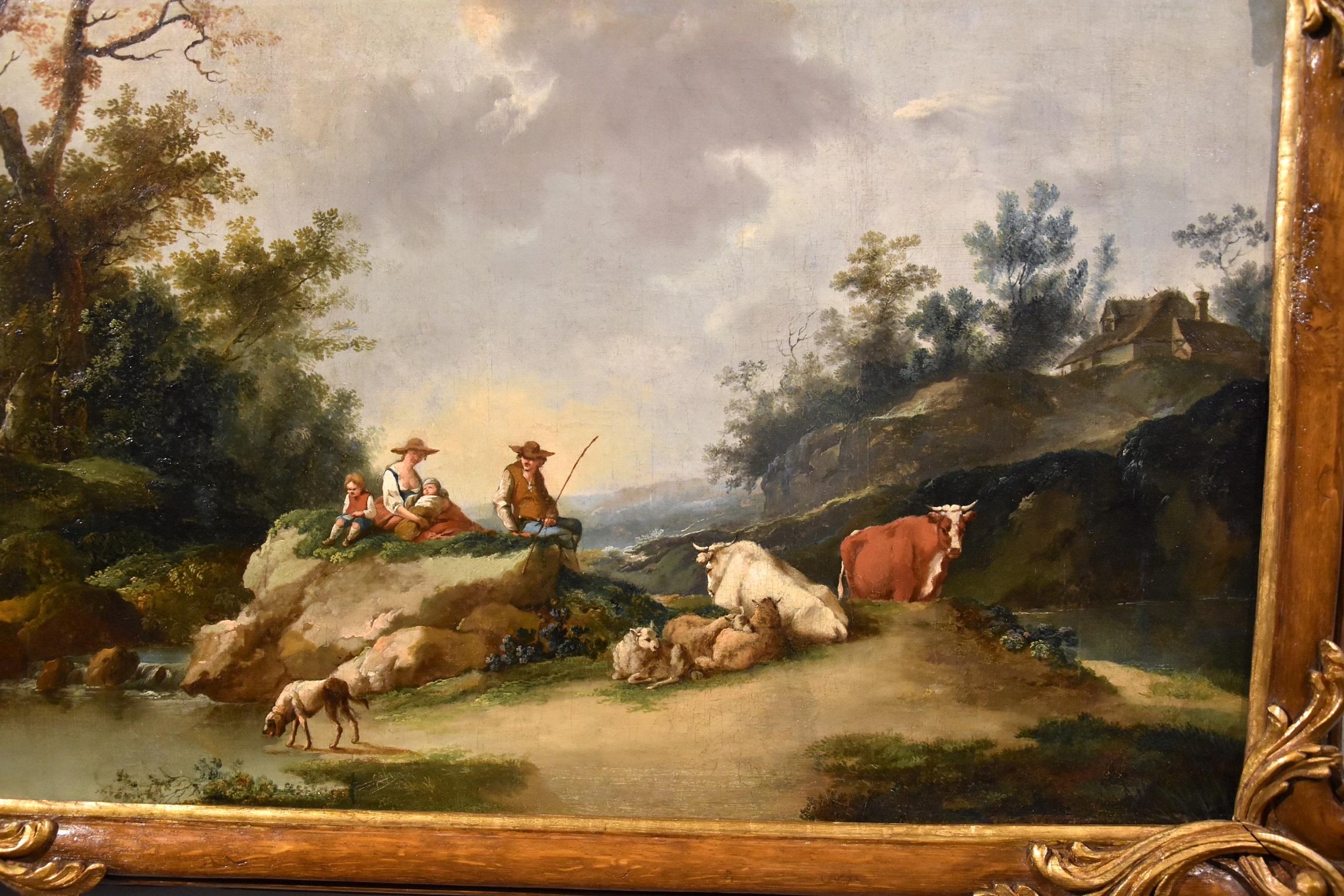 Paesaggio fluviale Zuccarelli 18° secolo Olio su tela Vecchio maestro Italia Arte in vendita 6