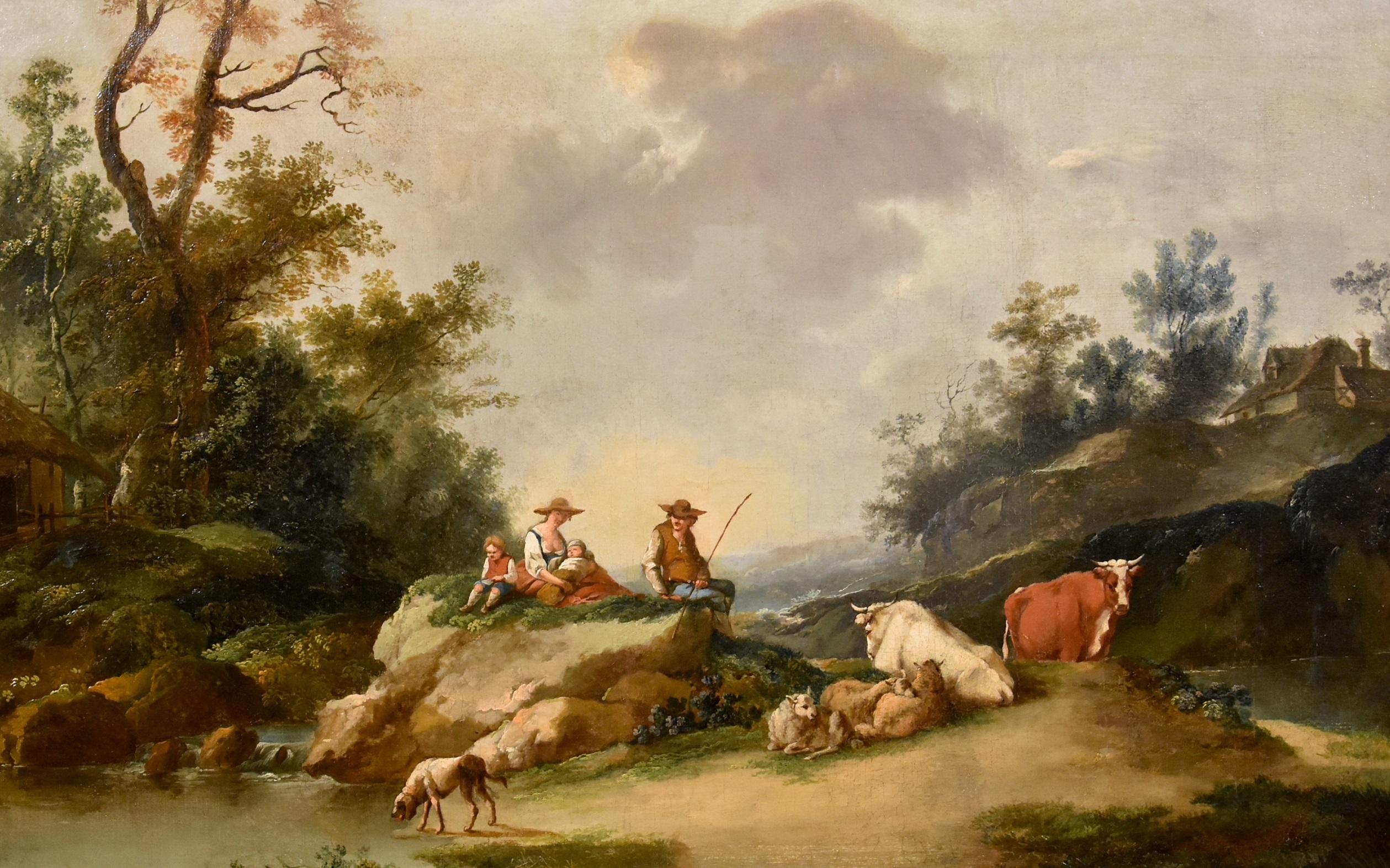 Paesaggio fluviale Zuccarelli 18° secolo Olio su tela Vecchio maestro Italia Arte - Painting di Francesco Zuccarelli (Pitigliano 1702 - Florence 1788)