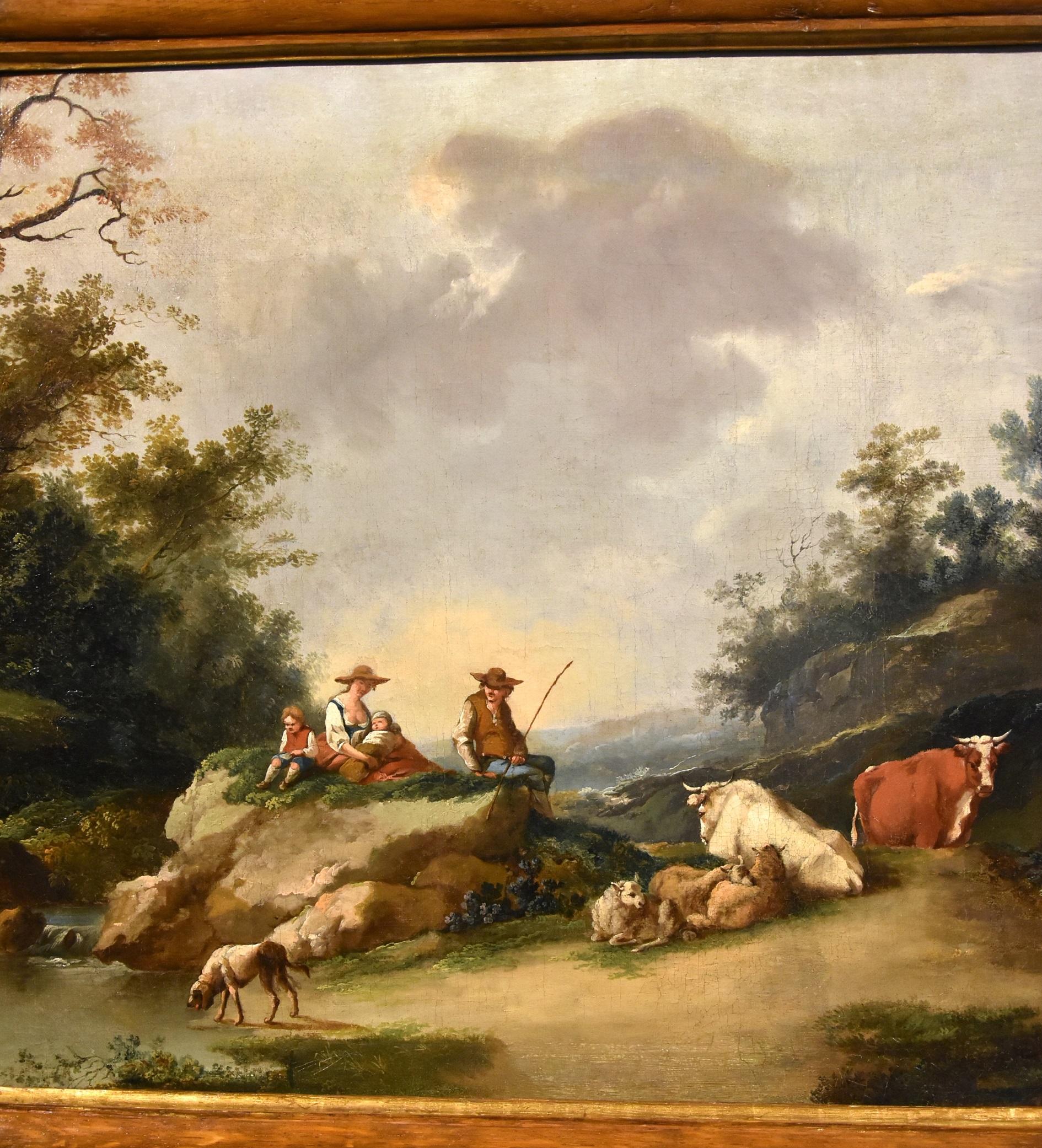 Paesaggio fluviale Zuccarelli 18° secolo Olio su tela Vecchio maestro Italia Arte in vendita 2