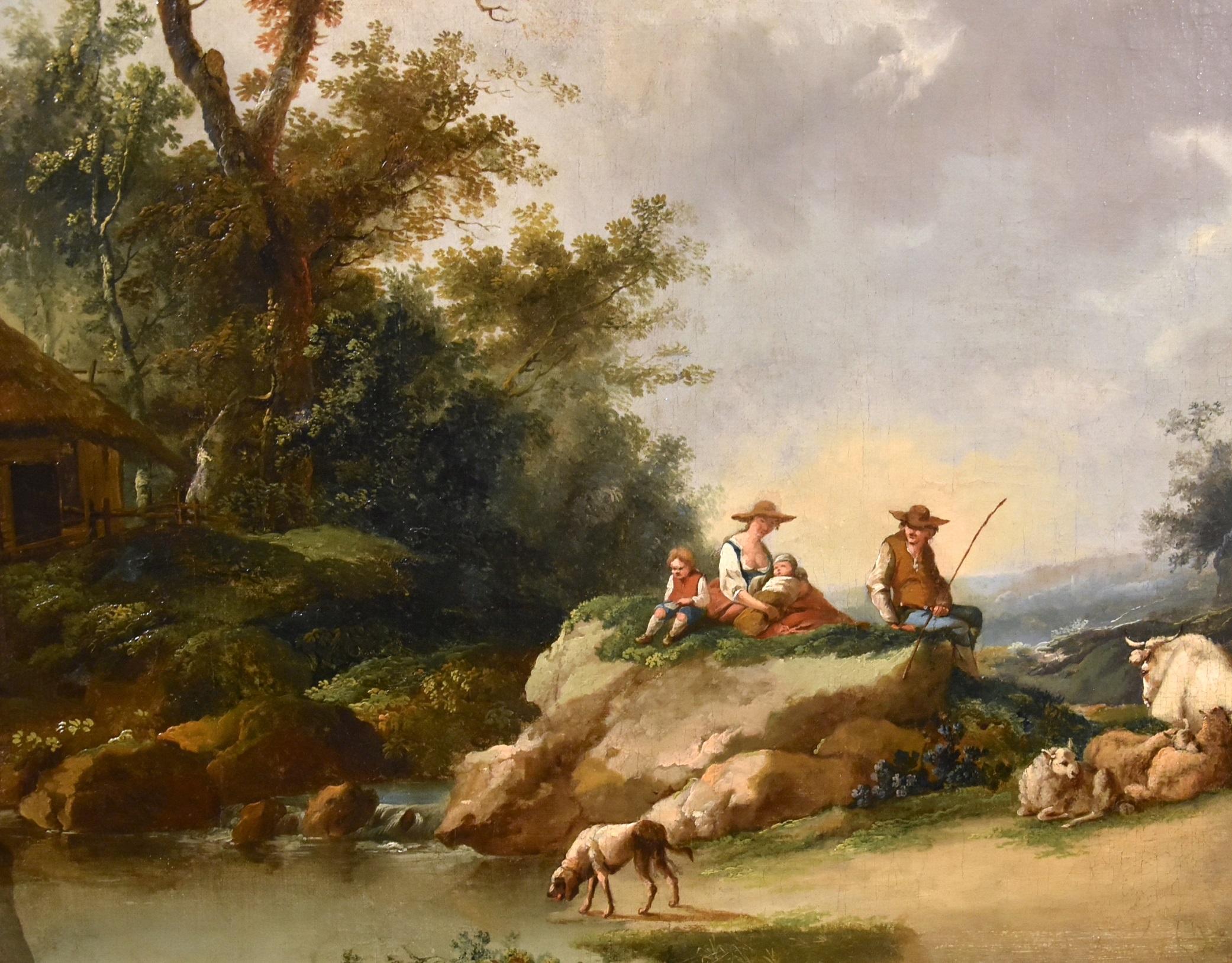 Paesaggio fluviale Zuccarelli 18° secolo Olio su tela Vecchio maestro Italia Arte in vendita 3