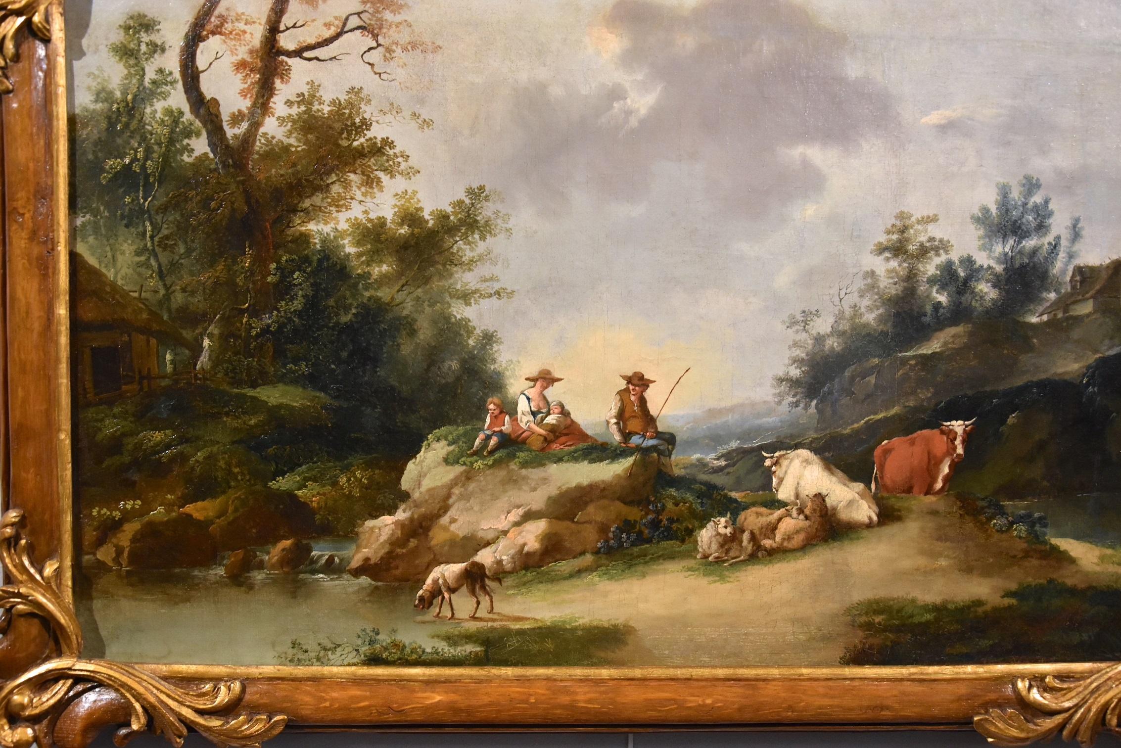 Landscape Zuccarelli Paint Oil on canvas Old master 18th Century Italian View For Sale 4