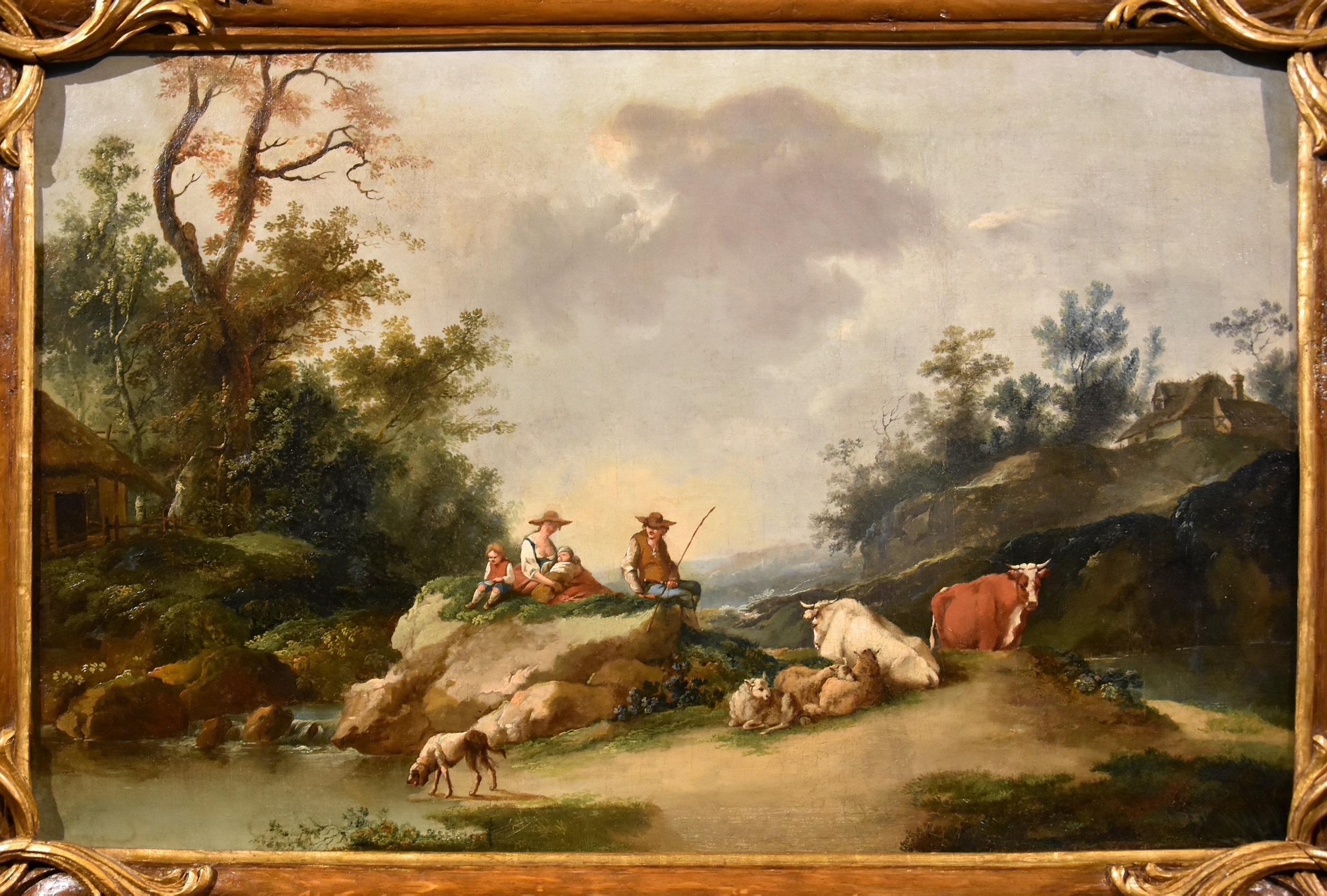 Francesco Zuccarelli (Pitigliano 1702 - Florence 1788), cercle de
Paysage avec rivière et bergers au repos

Première moitié du 18e siècle
 
peinture à l'huile sur toile
cm. 60 x 93, dans un cadre en bois sculpté et doré cm. 75 x 108

Cette