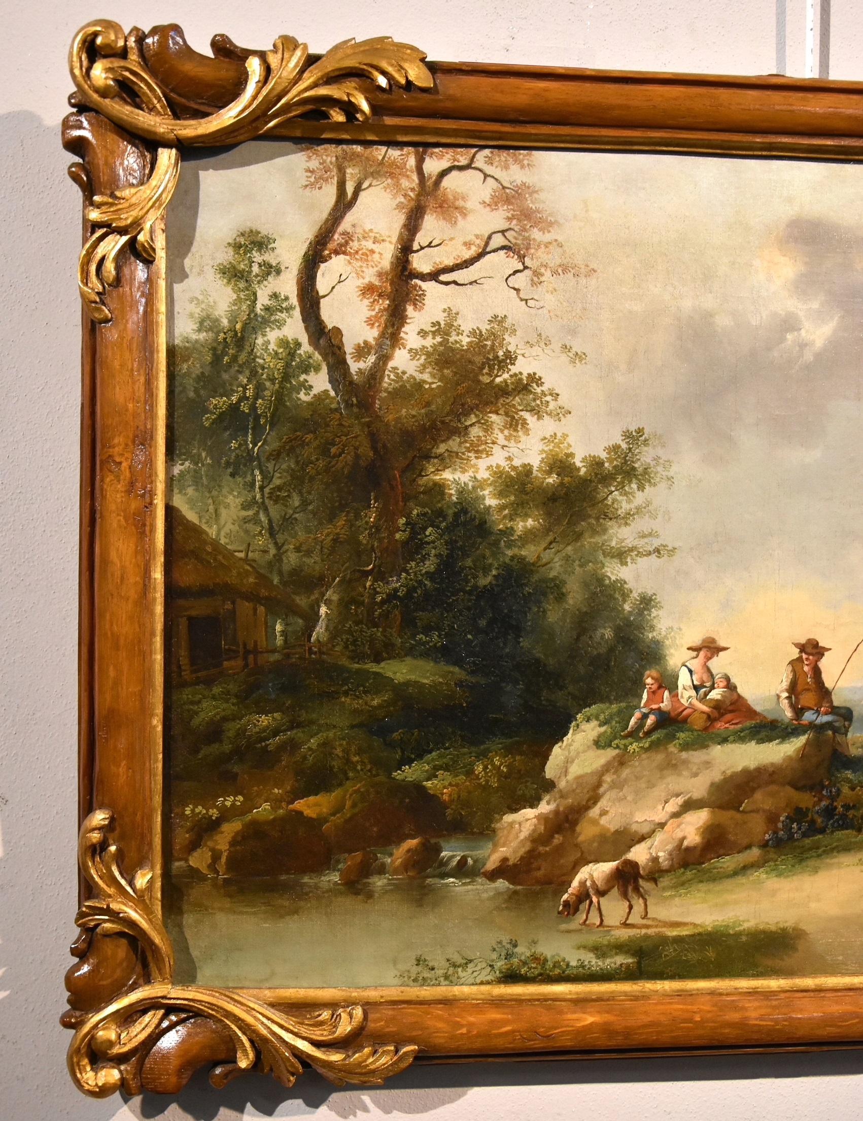Landscape Zuccarelli Paint Oil on canvas Old master 18th Century Italian View - Old Masters Painting by Francesco Zuccarelli (Pitigliano 1702 - Florence 1788)