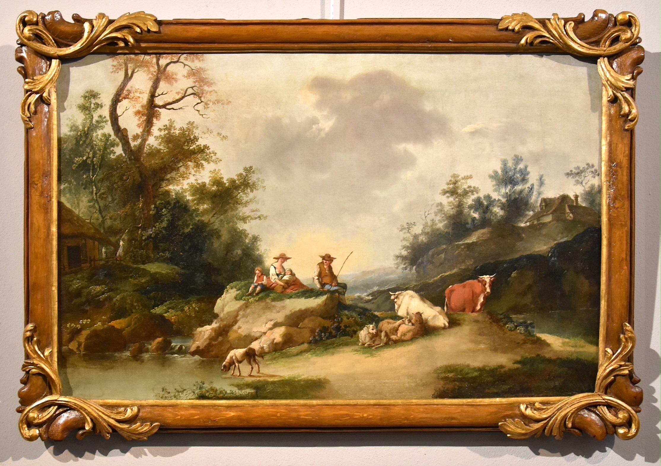 Peinture Zuccarelli huile sur toile Vieille vue italienne du 18ème siècle