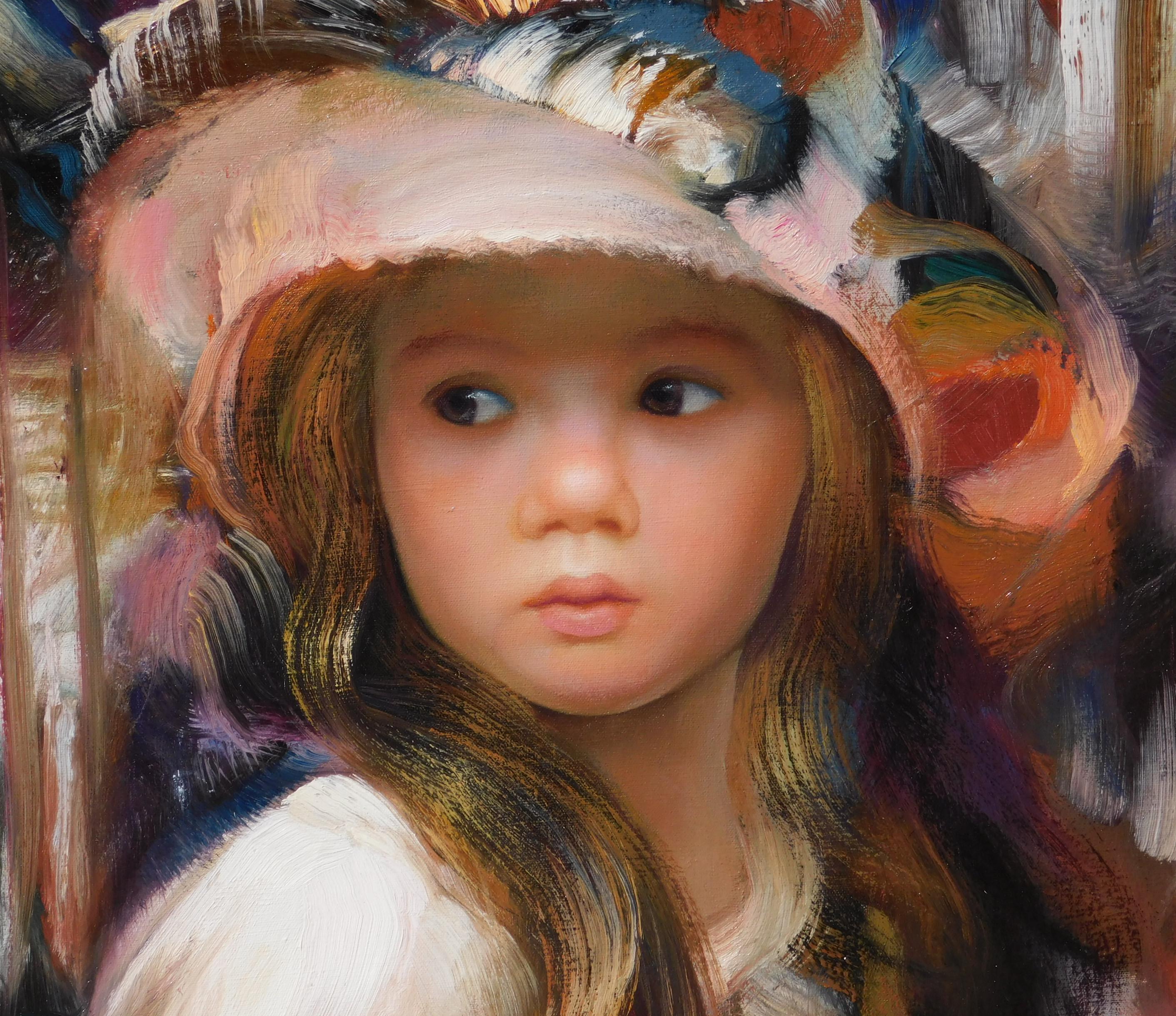 Portrait d'une jeune fille, huile sur toile, Franceso Masseria Excellent état - En vente à Phoenix, AZ