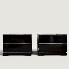 French Black Lacquered Pair of Sofa or Bedside Tables circa 1970