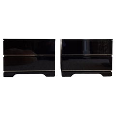 French Black Lacquered Pair of Sofa or Bedside Tables circa 1970