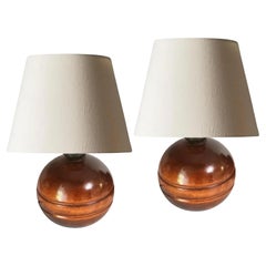 Paire de lampes de bureau Franch en bois massif, 20ème siècle