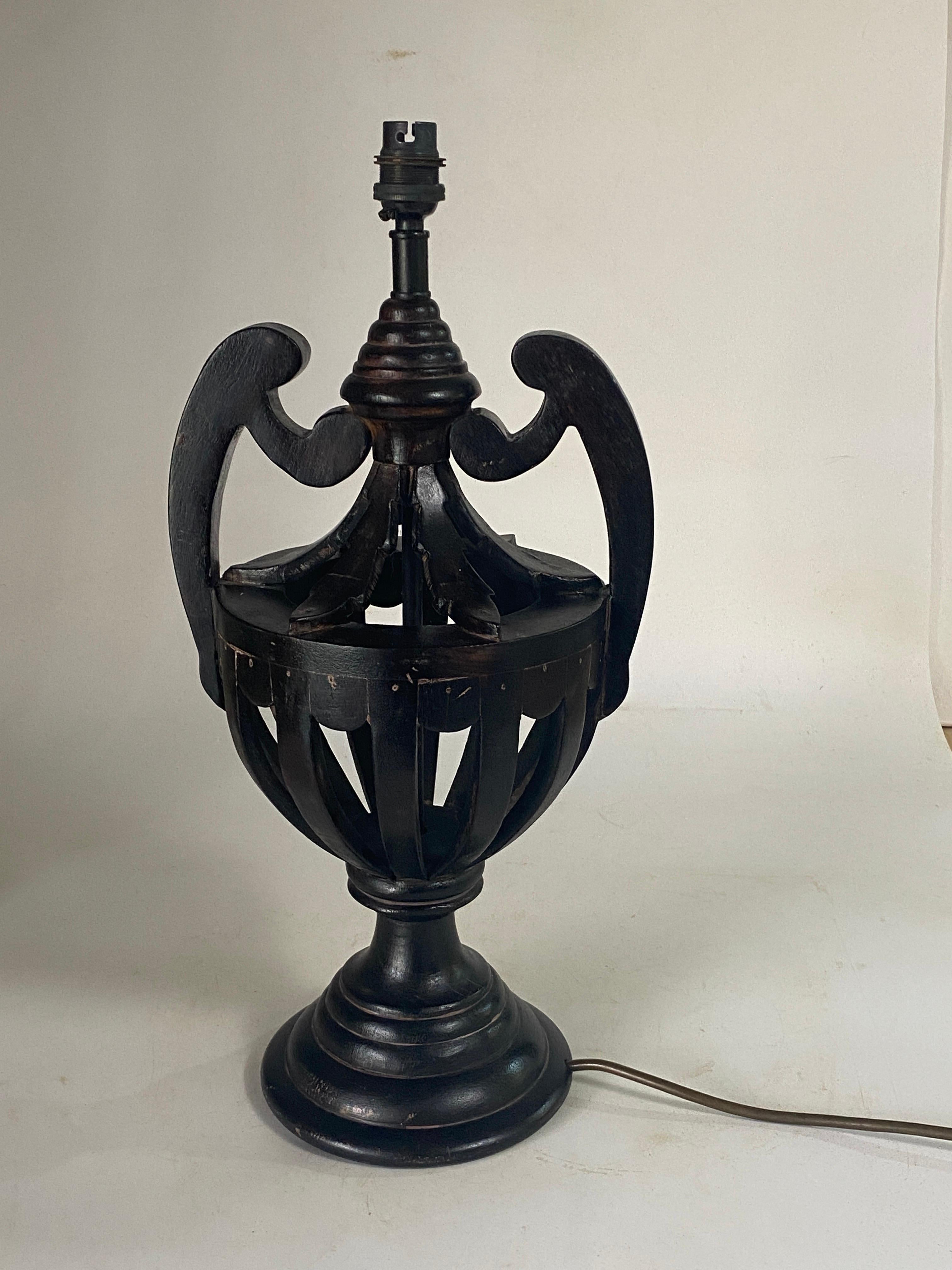 Franch Pair of Solid Wood Table Lamps Black Color 20th Century For Sale 1