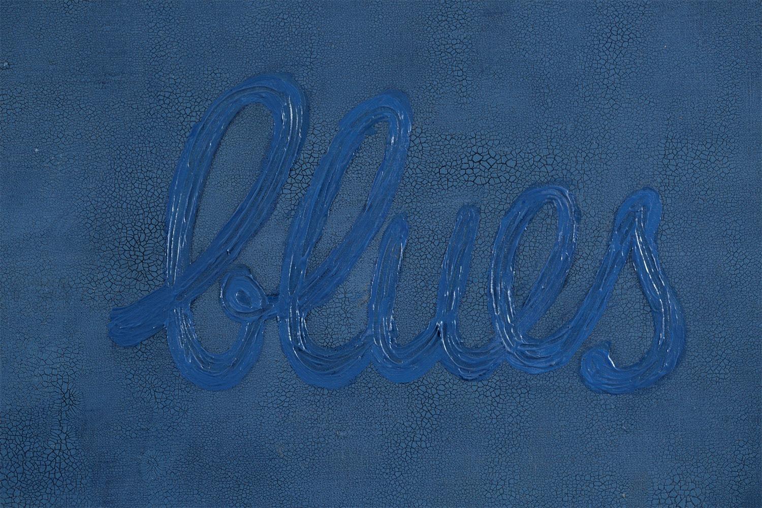 Blu blu  olio/tela, 100x130 cm in vendita 2