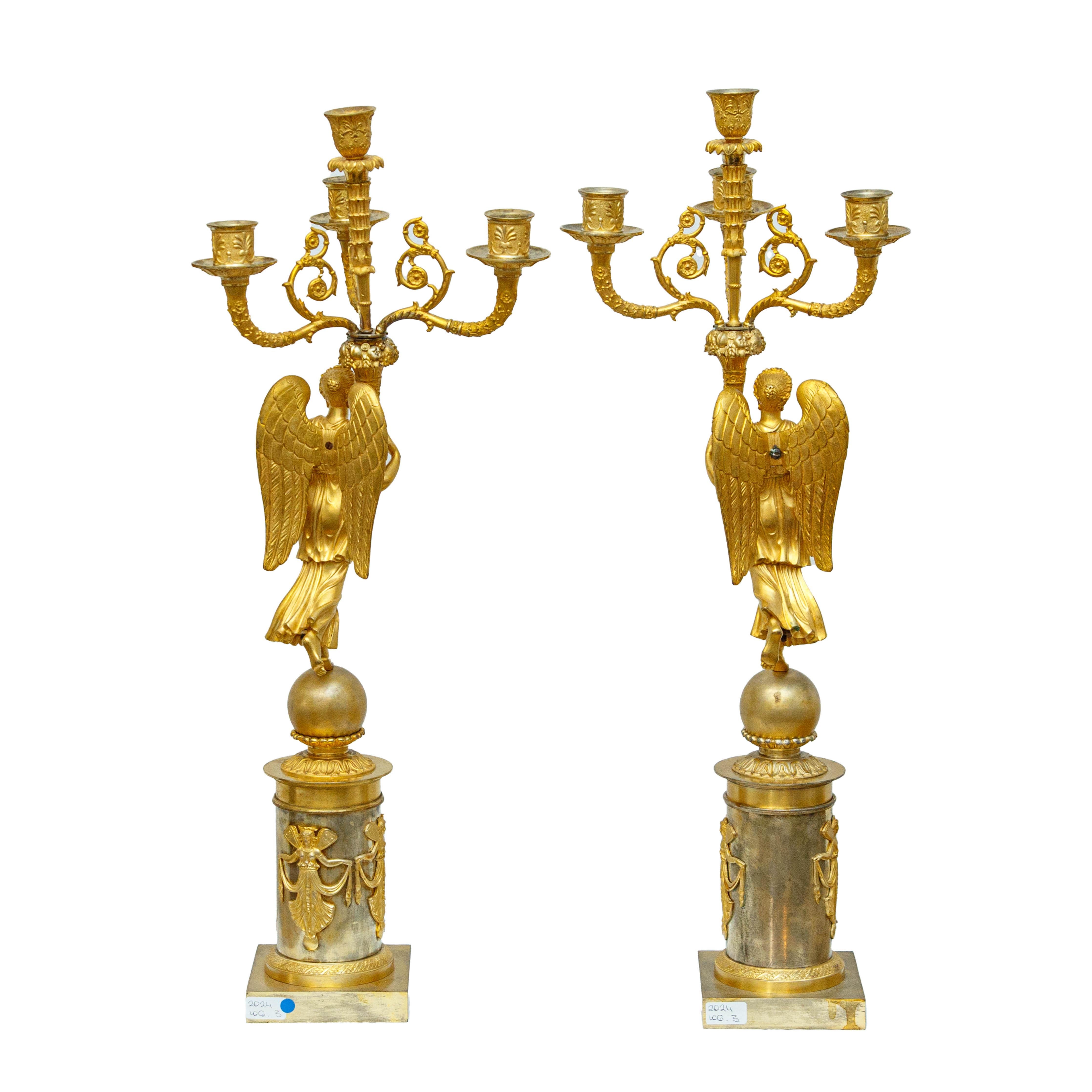French Francia, epoca Impero, Coppia di candelabri a quattro luci in vendita