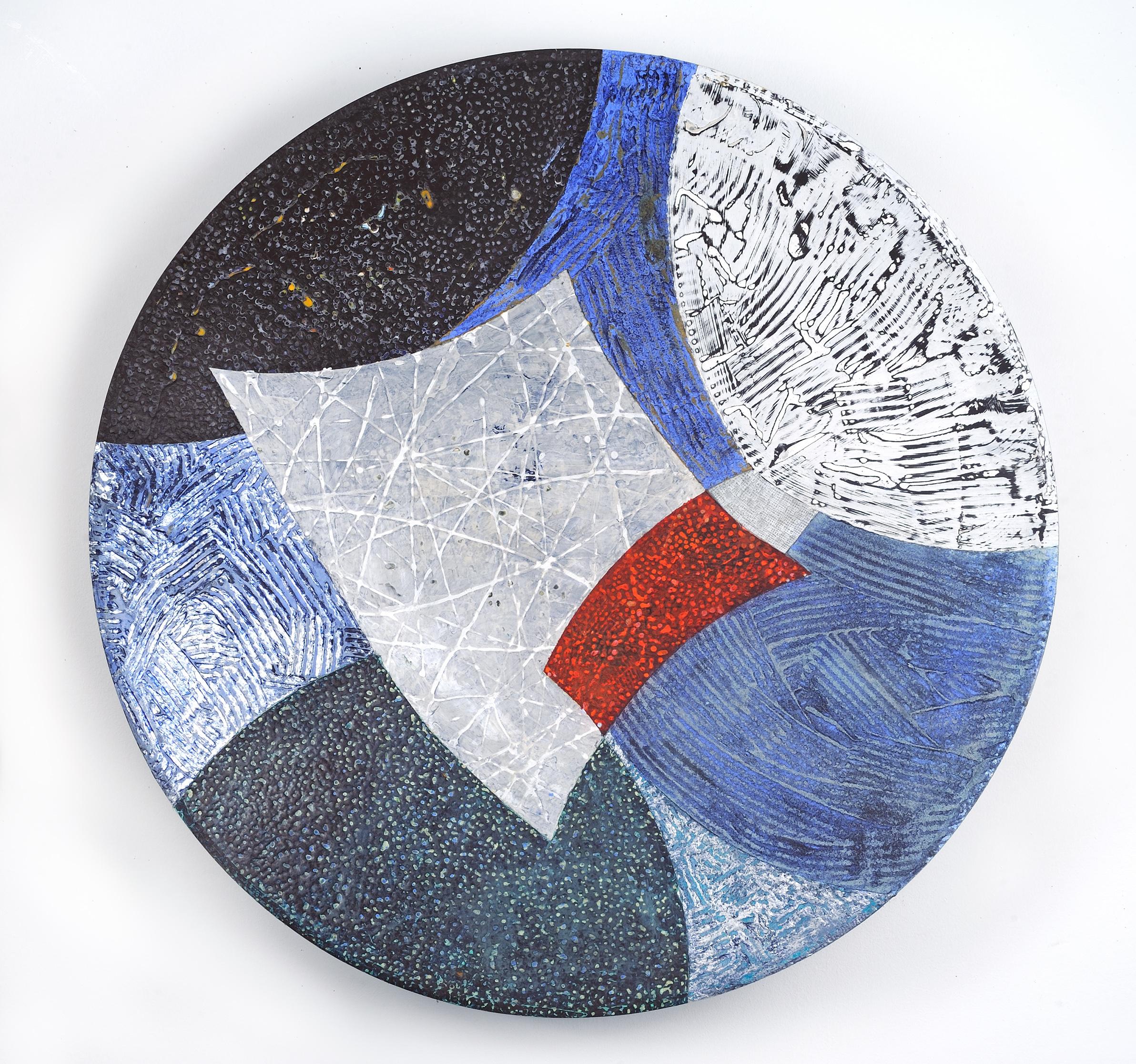 Francie Hester Abstract Painting - Vessel M, red, white and blue mixed media painting on plexiglass, abstract
