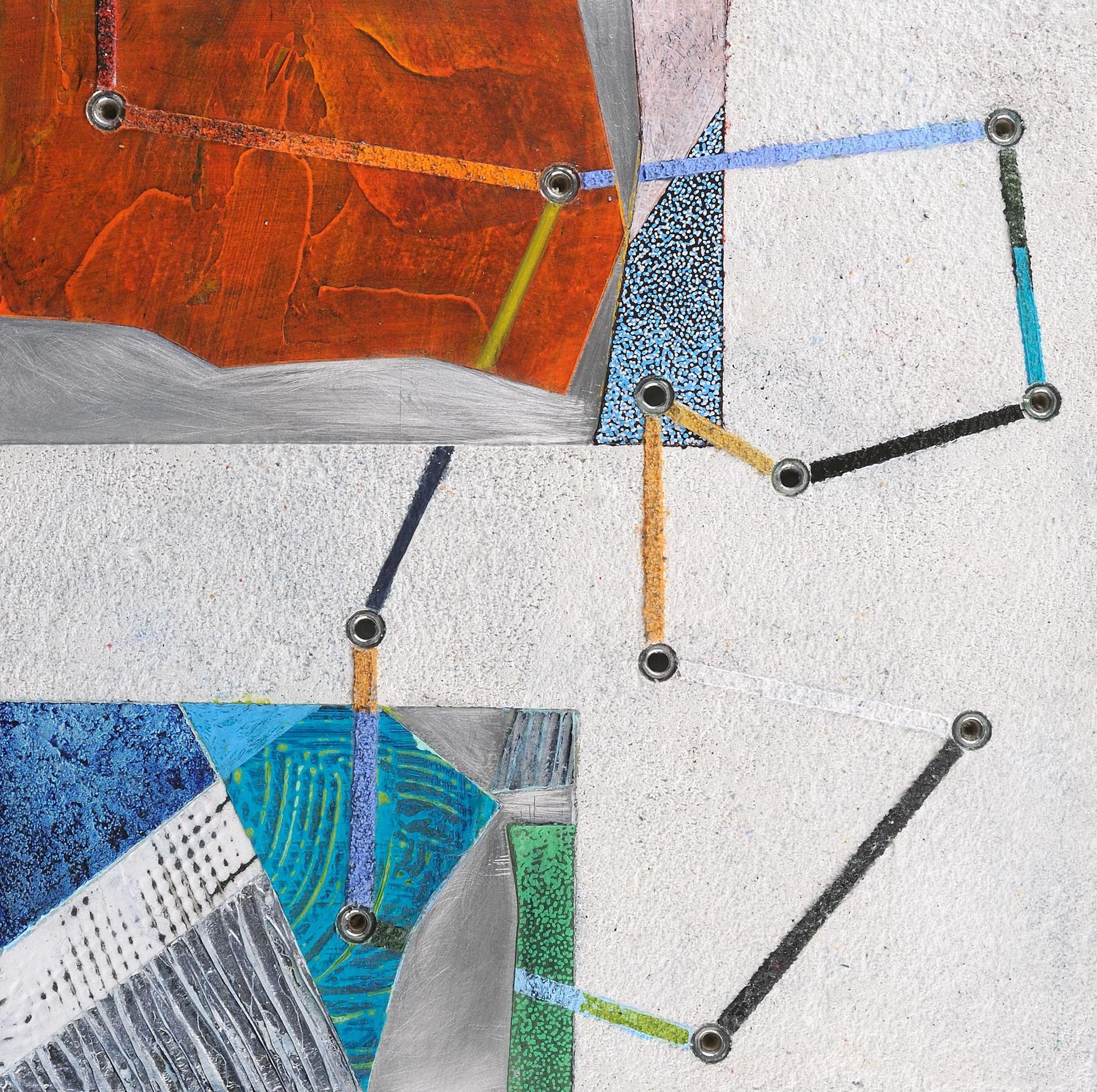 Crossing Lines #11, abstraktes Gemälde in Mischtechnik auf Aluminium, rot und weiß