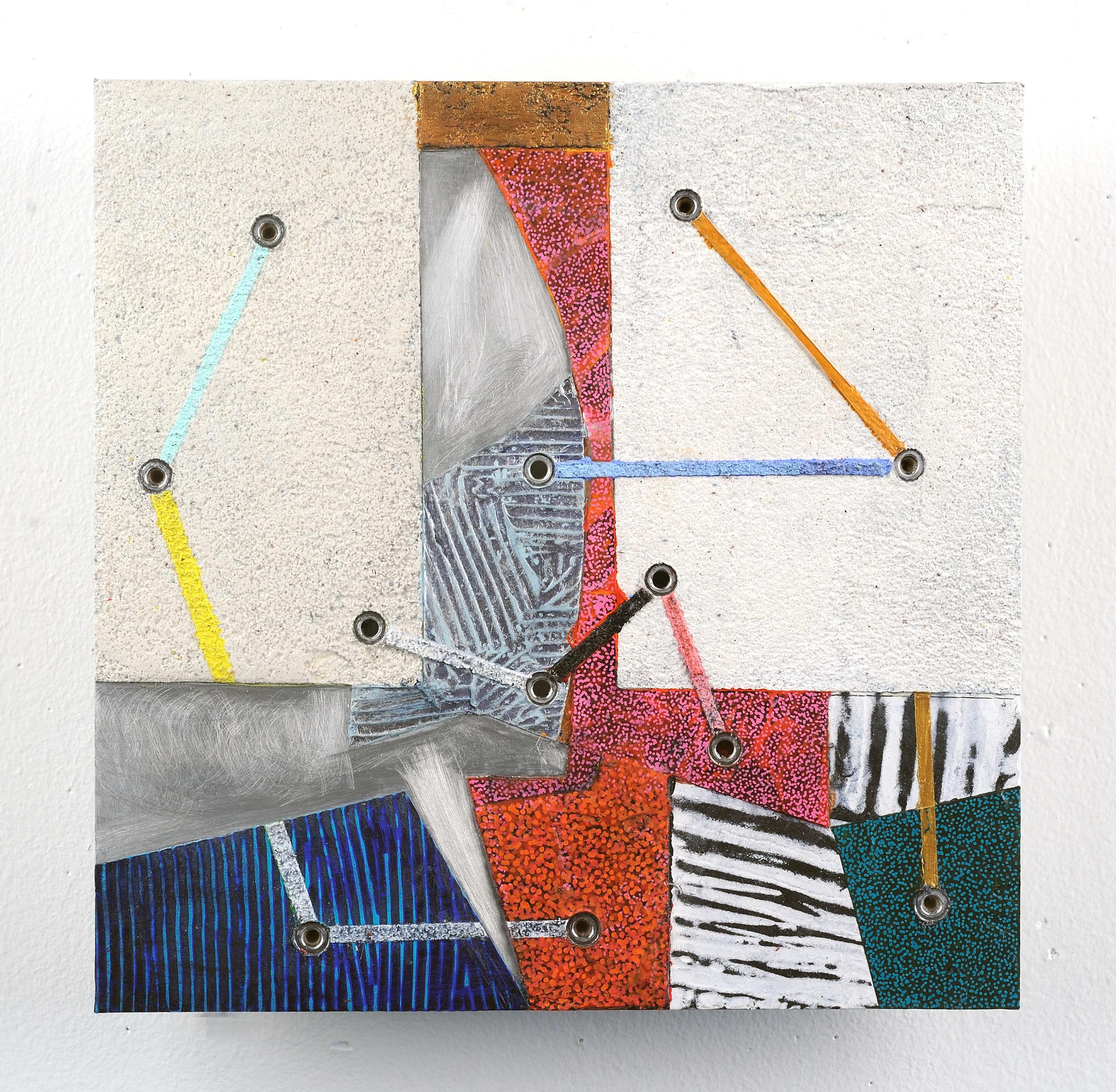 Crossing Lines #15, pittura astratta a tecnica mista su alluminio, multicolore - Painting di Francie Hester