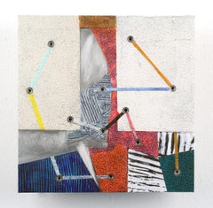 Crossing Lines #15, abstract mixed media painting on aluminum, multicolored