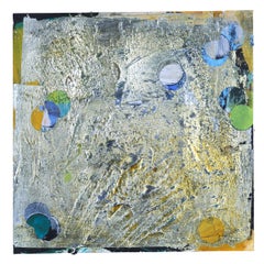 Intertwined 20-10, small mixed media work on paper, yellow and silver