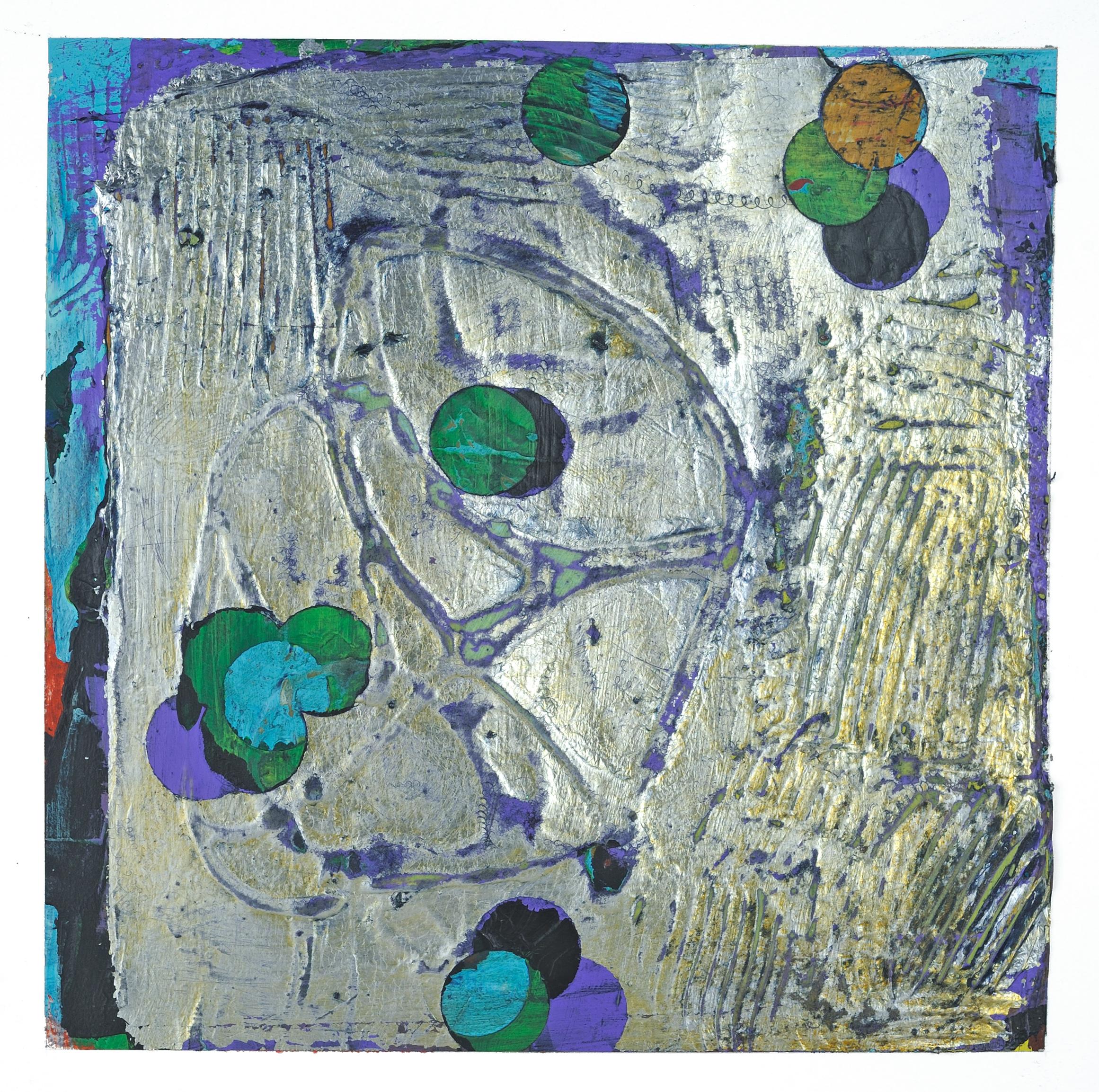 Intertwined 20-13, small mixed media work on paper, blue and silver - Mixed Media Art by Francie Hester