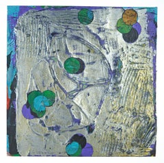 Intertwined 20-13, small mixed media work on paper, blue and silver