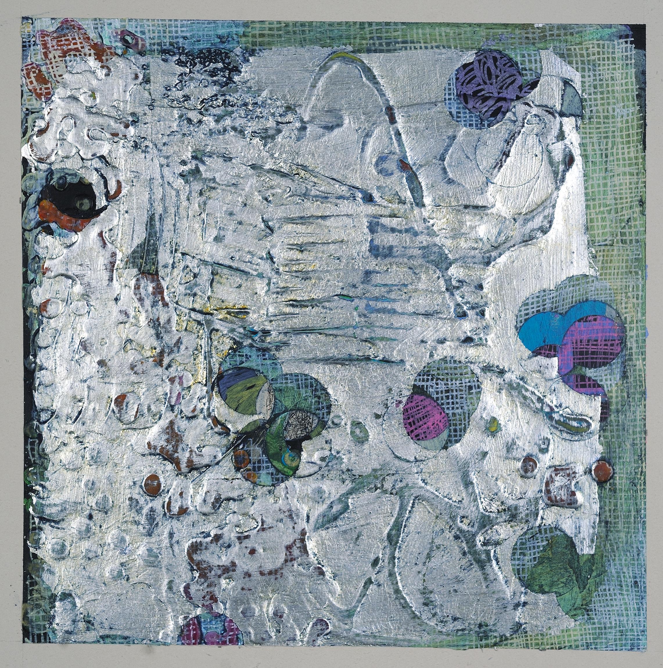 Francie Hester Abstract Painting - Intertwined 20-6, small mixed media work on paper, blue and silver