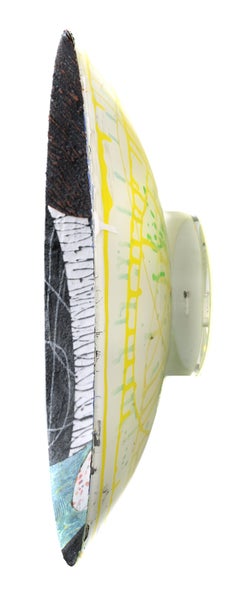 Vessel #3, multicolored mixed media sculptural piece, textured, 22" diameter