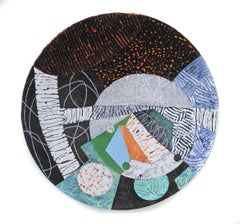 Vessel #3, multicolored mixed media sculptural piece, textured, 22" diameter